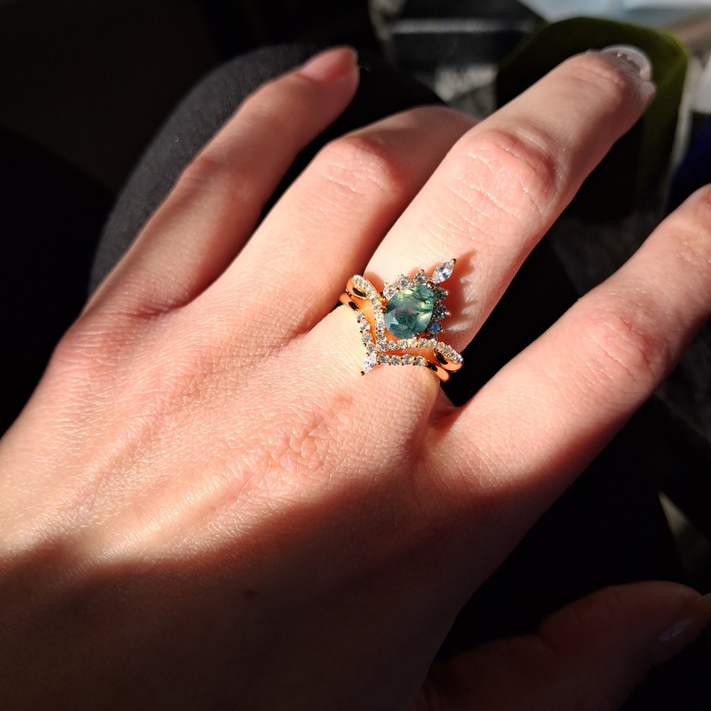 Moss Agate Ring Set - Picture 3 of 4
